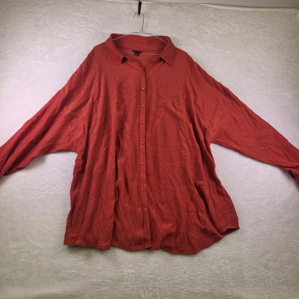 Torrid Womens 4 Rust Orange Textured Button Down Long Sleeve Pocket Shirt